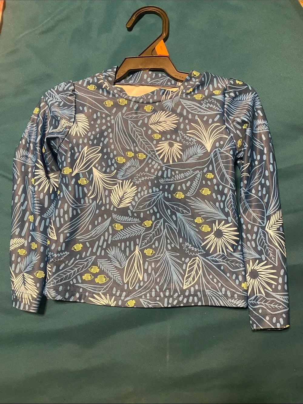 Carter's Navy Floral Leaf Rashguard with Light Blue and Yellow Accents